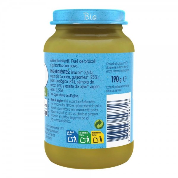 nestle naturnes bio tarrito brocoli y guisantes con pavo 190 g