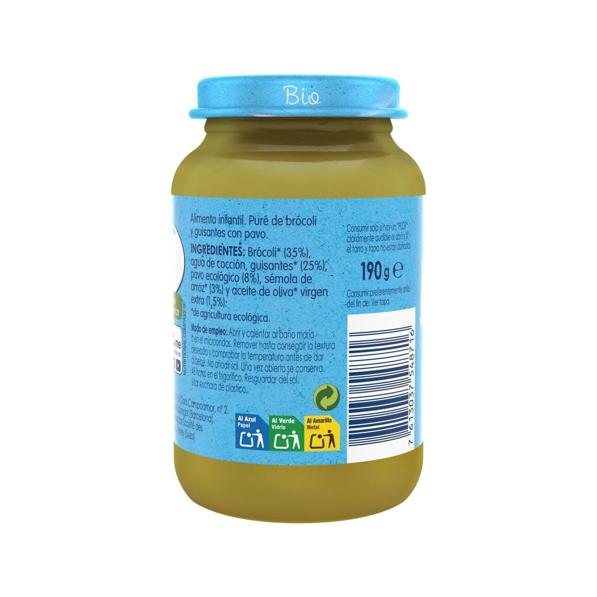 nestle naturnes bio tarrito brocoli y guisantes con pavo 190 g